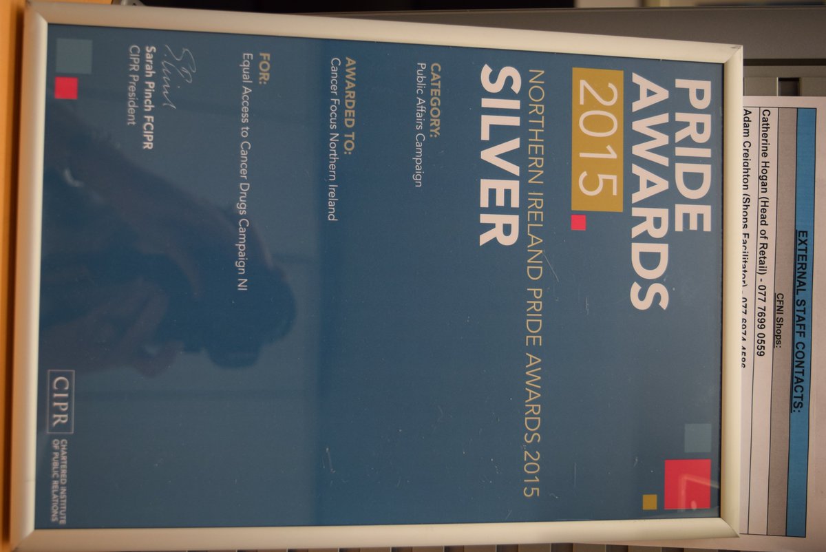 CancerFocusNI's tweet photo. Huge thanks for your help with our #equalaccessni to drugs campaign that scooped a silver award @ #PRideNI @CIPR_NI https://t.co/XyNuJINgCw