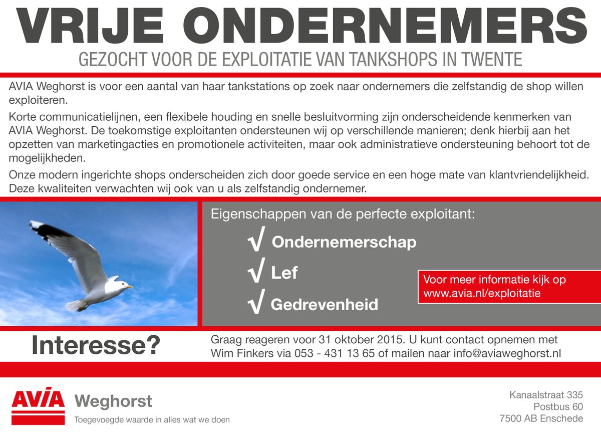 AVIAweghorst's tweet image. Wij zoeken vrije ondernemers! Voor meer informatie zie avia.nl/exploitatie