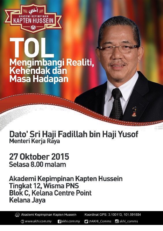 Khairykj's tweet photo. Esok 8 malam di @AKHI_Comms Menteri Kerja Raya @PetraJayaMP akan bahas isu TOL dalam satu forum terbuka. Jemput! https://t.co/5igFYxoaZv