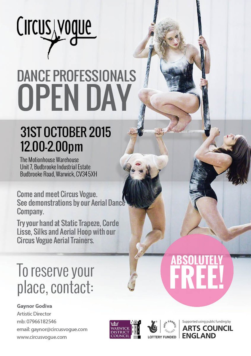 Dance professionals. Want to try aerial dance? Come to Warwick on Saturday and spend time with Circus Vogue!