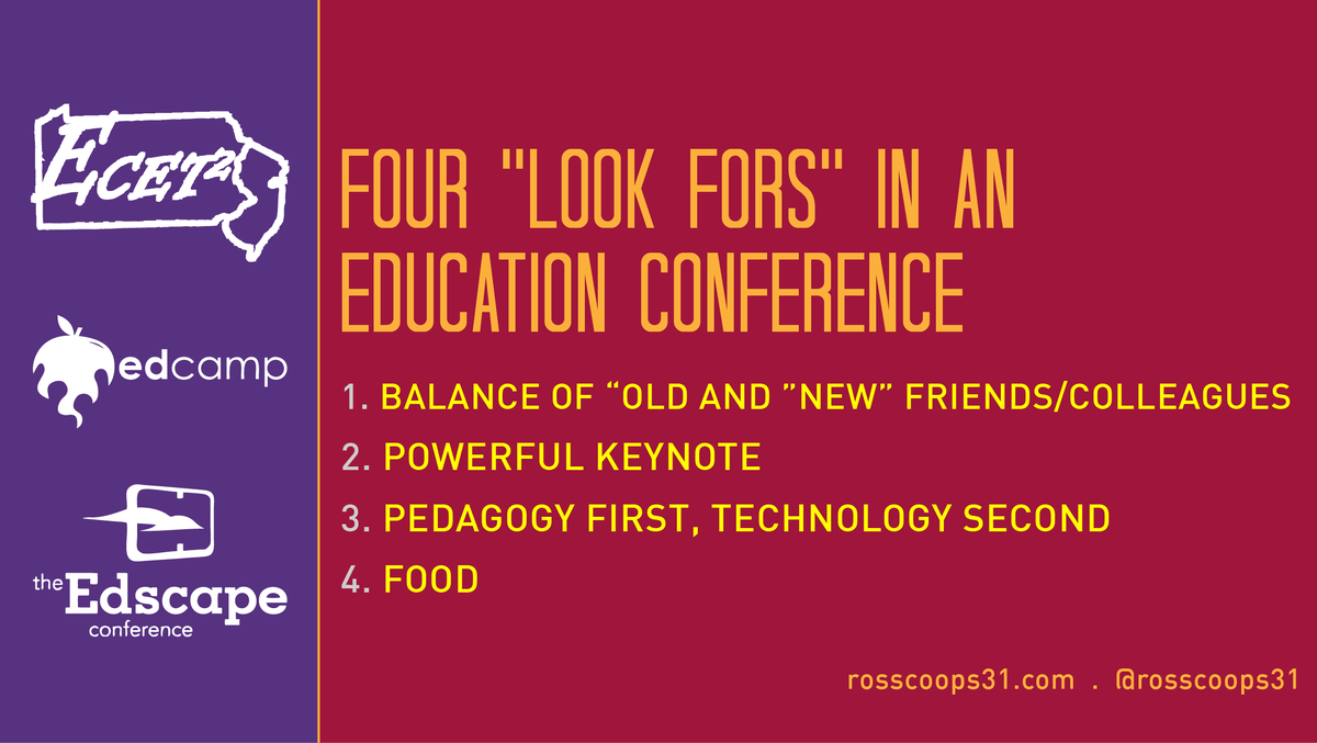 RossCoops31's tweet photo. New post: Four "Look Fors" in an Education Conference https://t.co/DNTQKp6jX5 #edscape15 #edcamp #njpaecet2 https://t.co/SkNOuheTIo