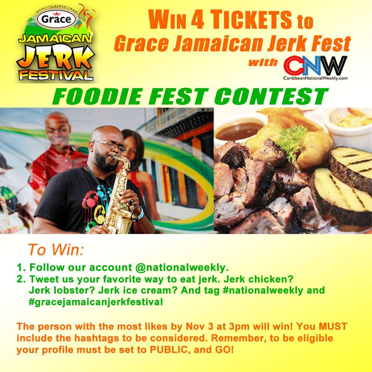 CNWNetwork's tweet image. Win FOUR tickets to the Grace Jamaican Jerk Fest!