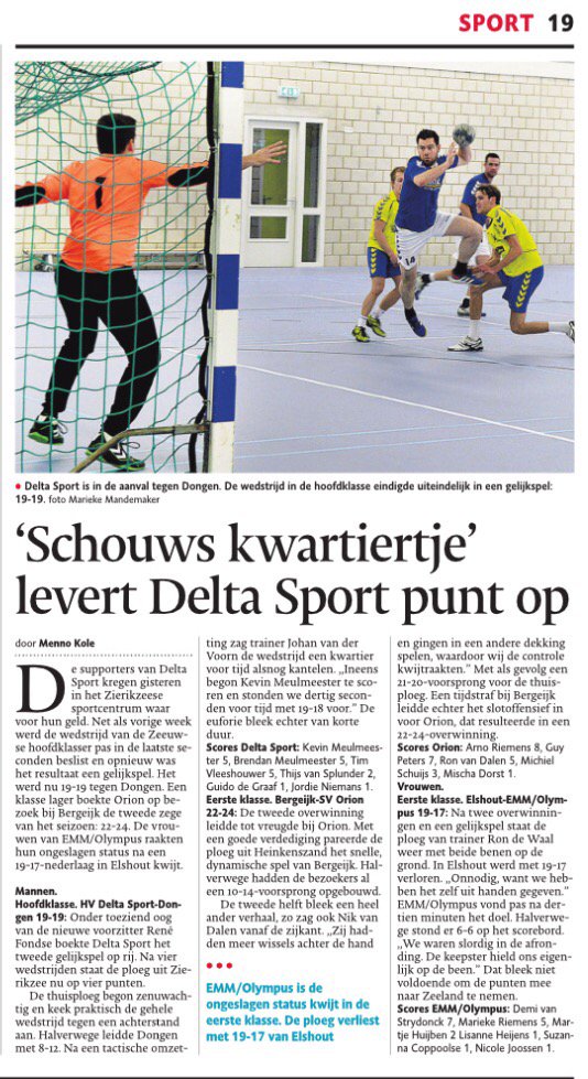 'Schouws kwartiertje' levert <a href="/HV_DeltaSport/">HV Delta Sport</a> punt op • <a href="/SVOrionhandbal/">SVOrionhandbal</a> boekt zwaarbevochten zege • #PZC #handbal