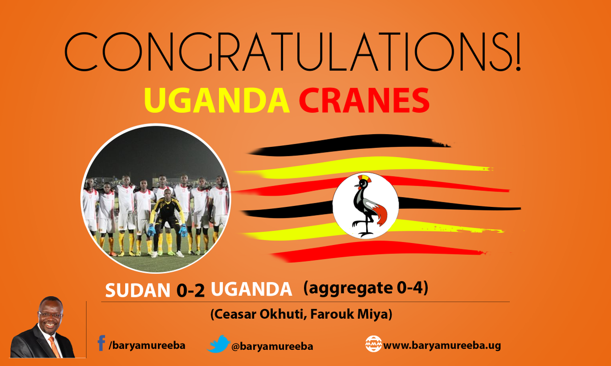 baryamureeba's tweet photo. Congratulations @Uganda_Cranes upon qualification for a third successive CHAN championship. #TeamUganda #TeamBarya https://t.co/IlIPlyctzx
