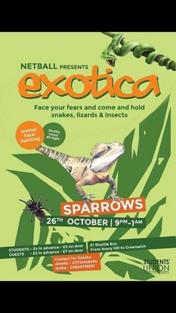 UOG_Ultimate's tweet photo. Get your tickets to @UoG_Netball presents 'EXOTICA' it's a great night that shouldn't be missed! #faceyourfears 🐍 https://t.co/2gqhfnm6PC