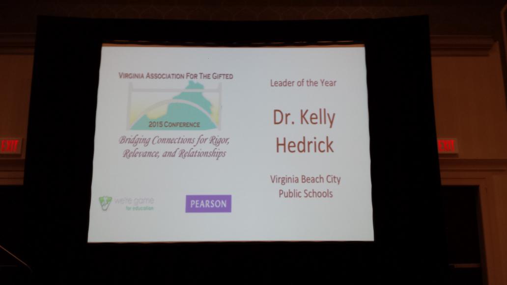 vgatling93's tweet image. Congrats to Dr. Hedrick. VAG Leader of the Year  #VAGifted2015 @vbschools @AmyCashwell @VAeducatorRJW @BeachSupe