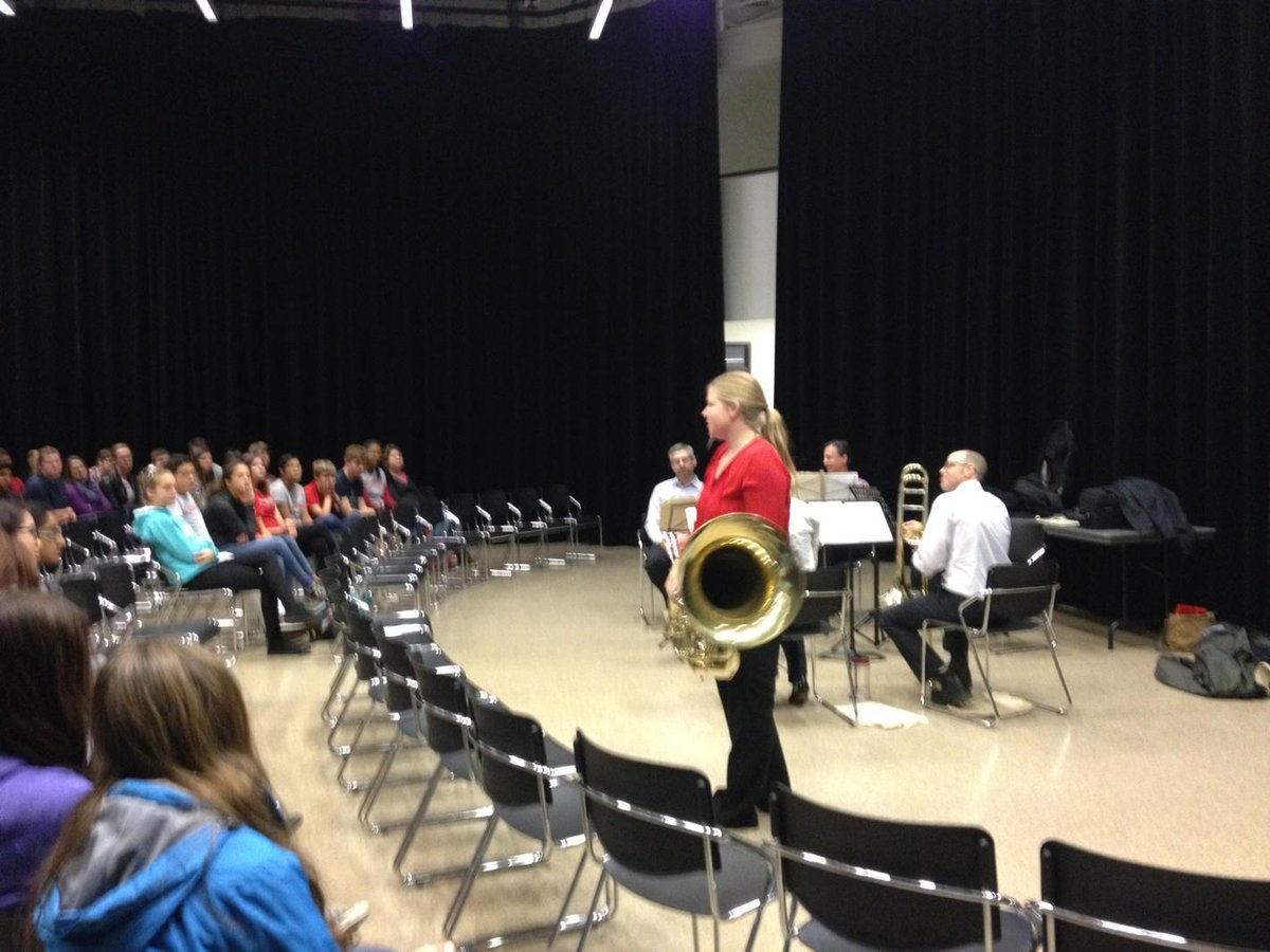 JaggerMusic's tweet photo. Hayden musicians attend a workshop with the Hamilton Philharmonic Brass Quintet! #haydenmusic @HaydenHuskies https://t.co/fLB2mE5ljs