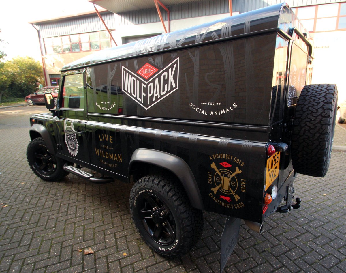 wrapcube's tweet photo. The @WildmanBeer Defender is now covered in @Metamarkuk and looking great! #Wrapcube #Vinyl #Wolfpack https://t.co/VRFyV1gPNX