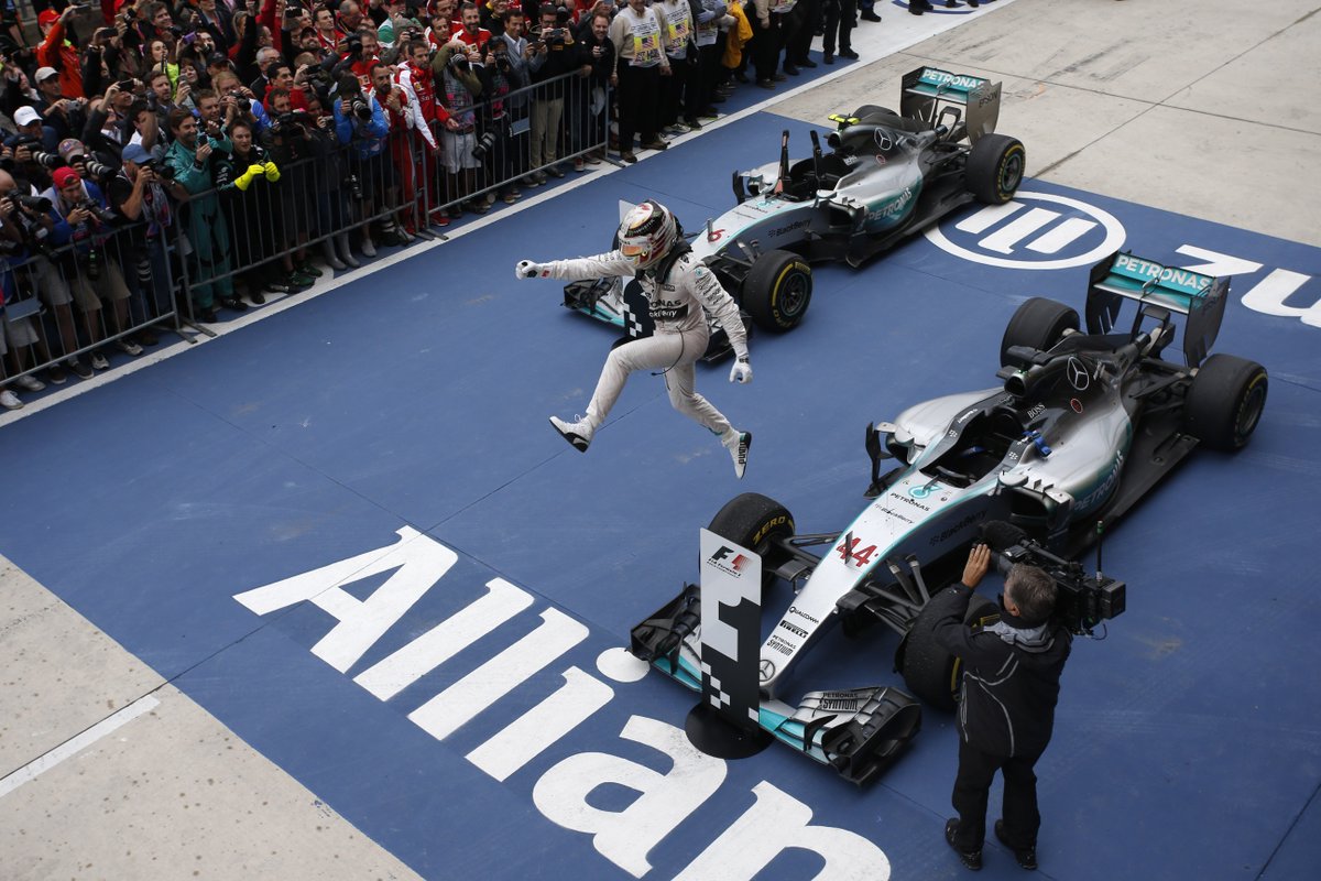 MercedesAMGF1's tweet photo. #LH44 is the 10th driver to win 3 or more #F1 titles and the only Briton to successfully defend his crown! #TheWon https://t.co/DlP5YDpRYN