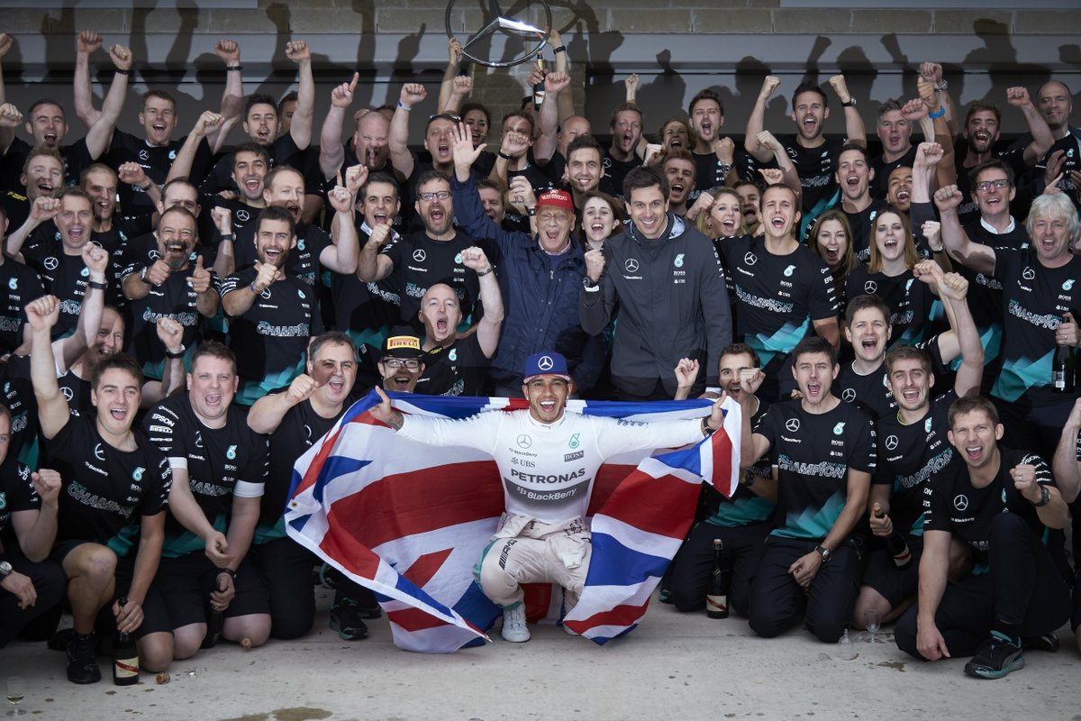 MercedesAMGF1's tweet photo. #LH44 is the 10th driver to win 3 or more #F1 titles and the only Briton to successfully defend his crown! #TheWon https://t.co/DlP5YDpRYN