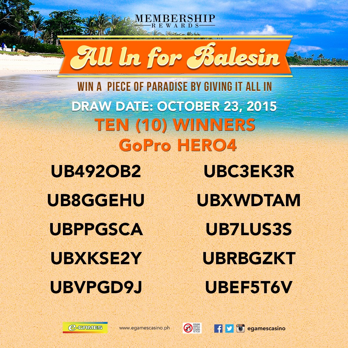 egamescasino's tweet photo. Congratulations to the WINNERS of a GoPro Hero4! Please wait for our CSR to notify you! #AllInforBalesin https://t.co/Ag5AE3QvqK