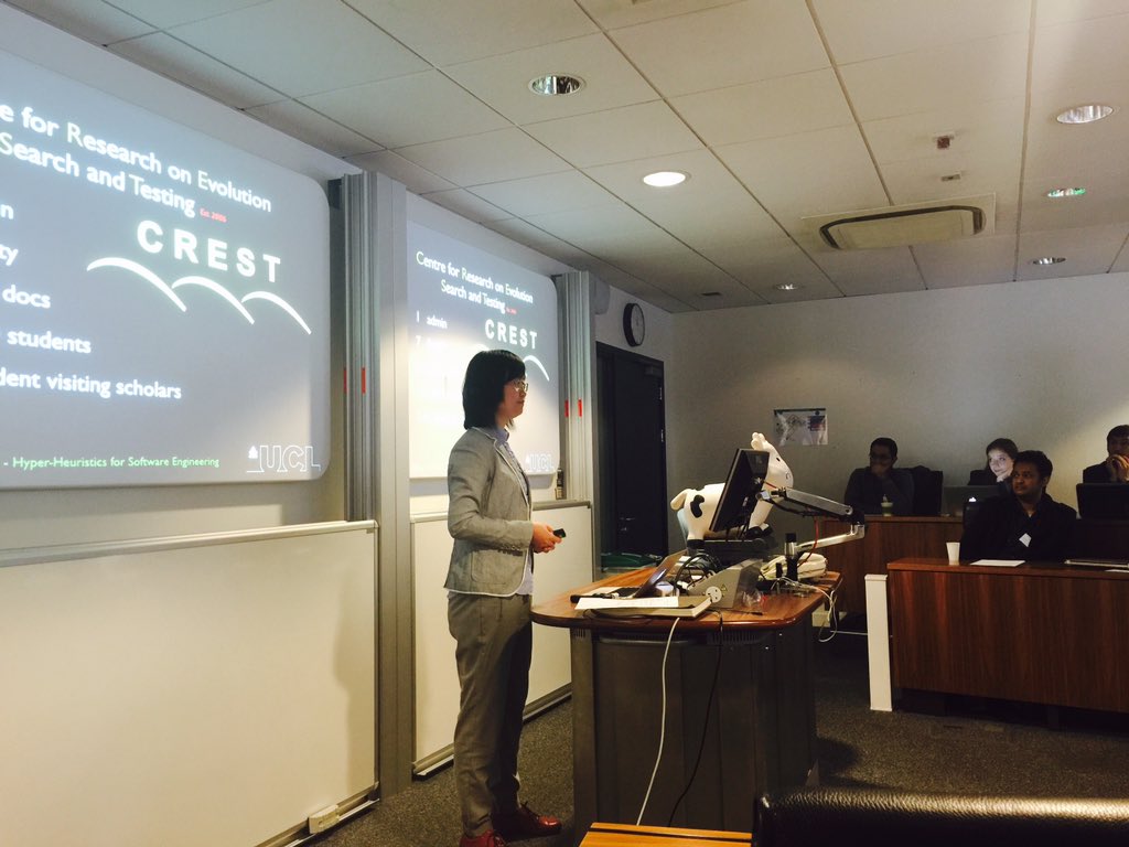 YueJ's tweet photo. Yuanyuan Zhang kicks off the #cow43 workshop on Hyperheuristic Search for Software Engineering @CRESTCOW https://t.co/lFaw7eLOu1