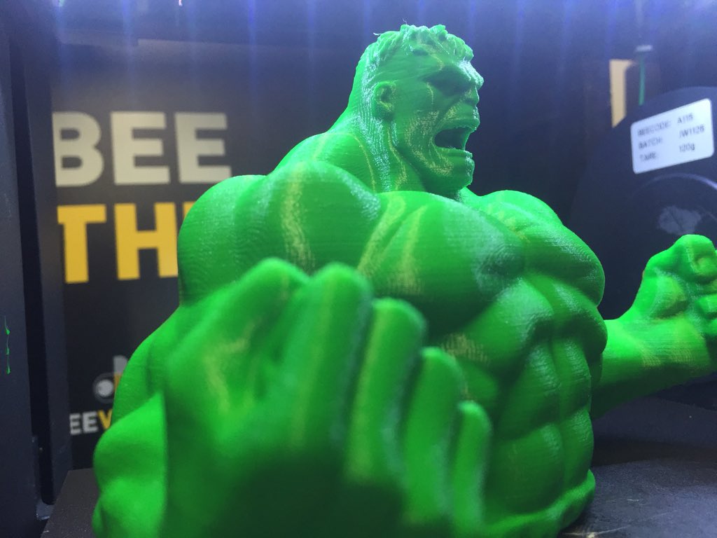 the3dprinteraus's tweet photo. @BEEVERYCREATIVE #3dprint on #BEETHEFIRST using Simplify3D and #BEECONNECT! #3DPrinting Hulk https://t.co/k68orpEmrh