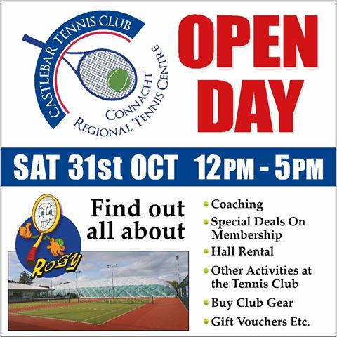 Castlebar Tennis (@castlebartennis) on Twitter photo <a href="/CastlebarTennis/">Castlebar Tennis</a> Open Day Saturday 31st October from 12 Noon to 5pm. Special rates on Membership for new members! <a href="/CastlebarTennis/">Castlebar Tennis</a> Open Day Saturday 31st October from 12 Noon to 5pm. Special rates on Membership for new members!
