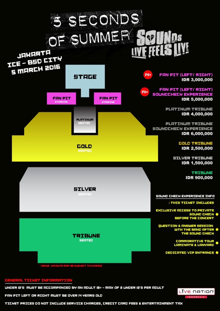5SOSUpdatesGR's tweet photo. Venue layout and ticket prizes for Sounds Live Feels Live Indonesia ! || via @JKT5SOS -Lev https://t.co/3S1Af727YX