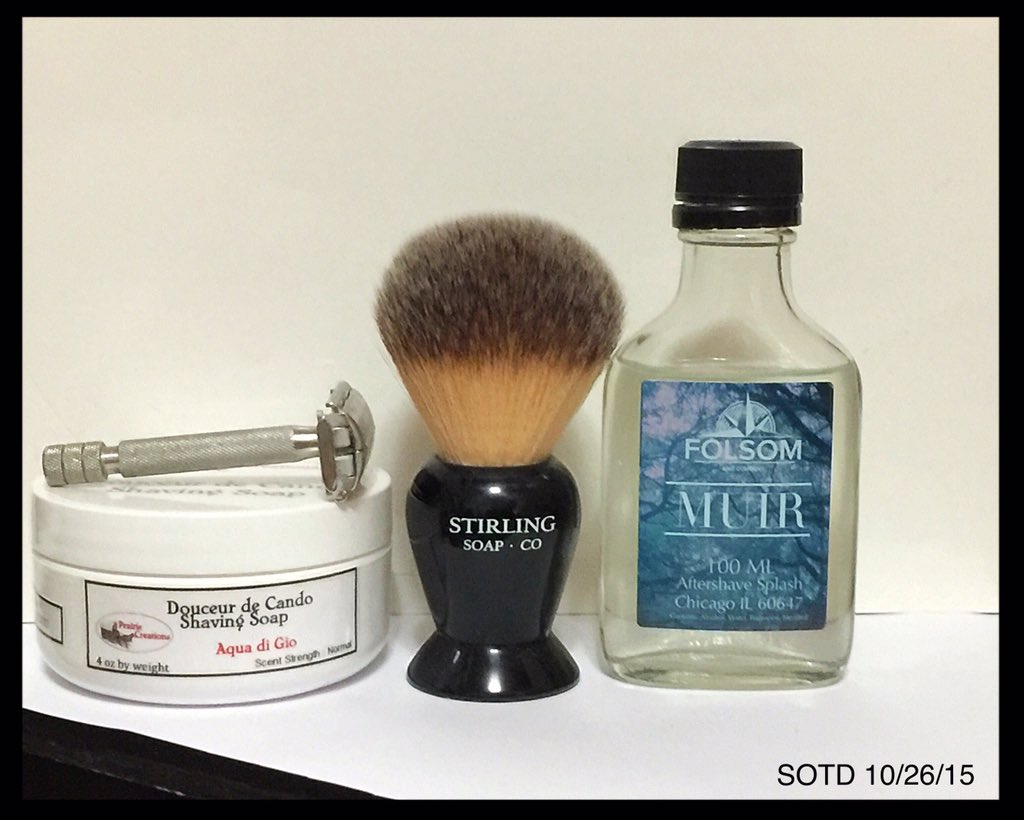 #SOTD Gillette British Rocket. Prairie Creations DdC Aqua di Gio. <a href="/stirlingsoap/">Stirling Soap Co.</a> <a href="/FolsomCo/">Folsom & Co.</a> #wetshaving smooth as silk