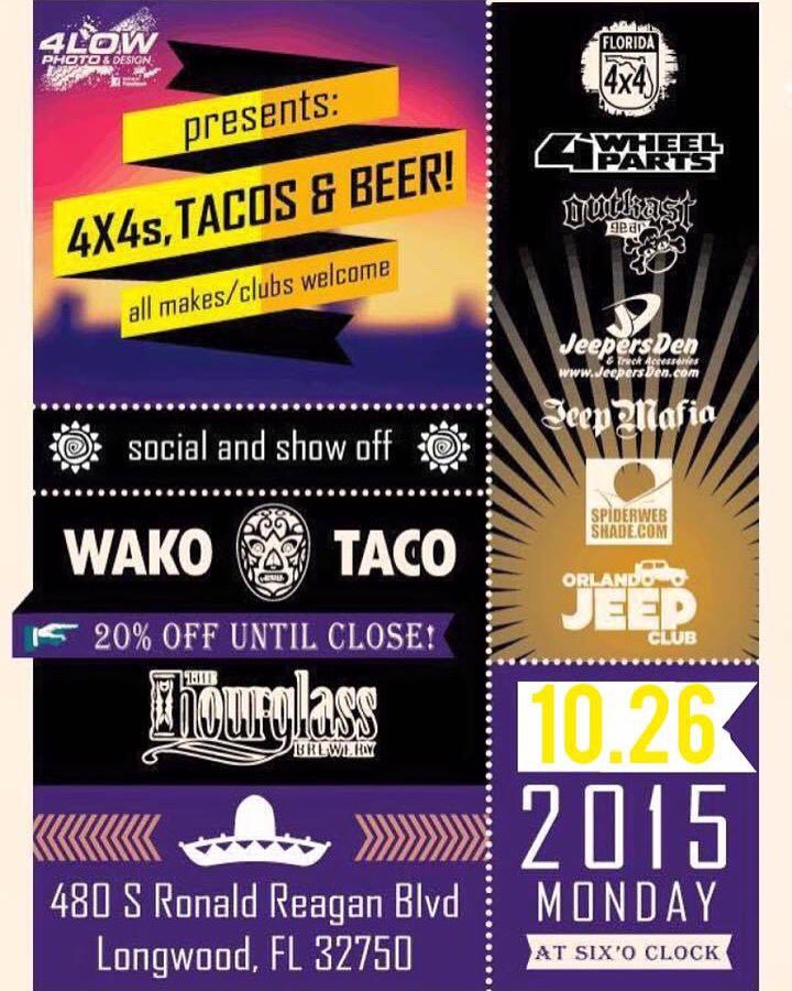 Wako Taco tonight - 4x4's, Tacos &amp; Beer. JeepMafia.com/blog
#jeepmafia #jeepersden #wakotaco #tacos #beer #jeep