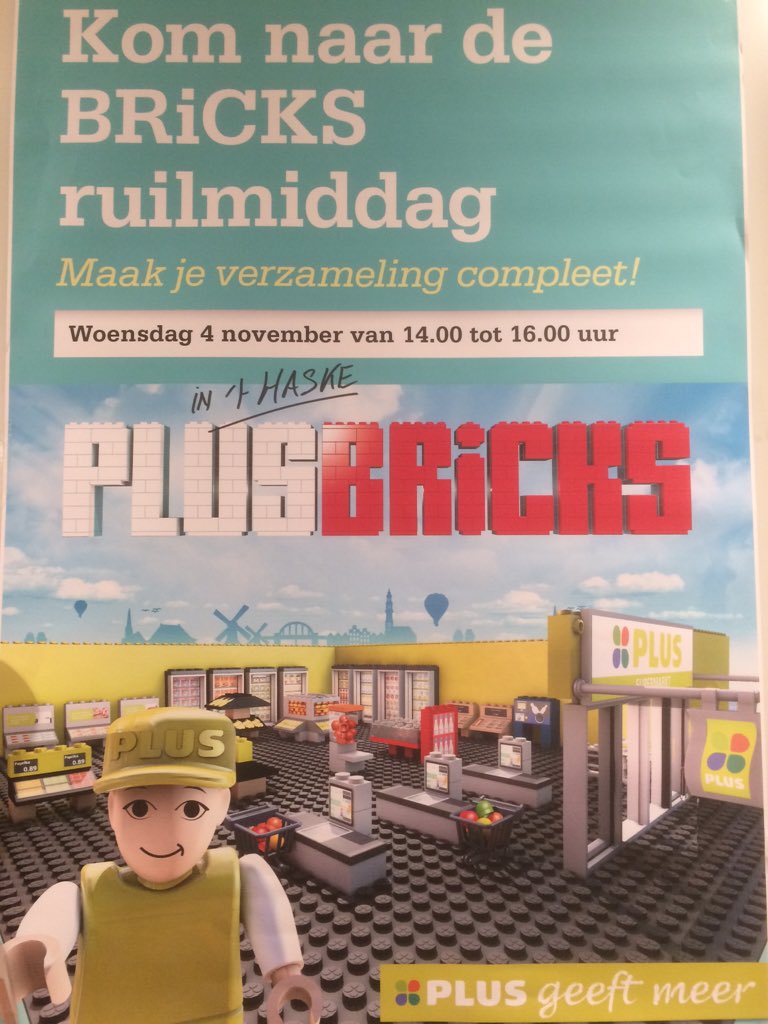 PLUS_Siemonsma's tweet photo. Woensdag 4 november bricks ruilmiddag. In het Haske. #plus#bricks @plussupermarkt @PLUS_Siemonsma https://t.co/nU1jP8olrn