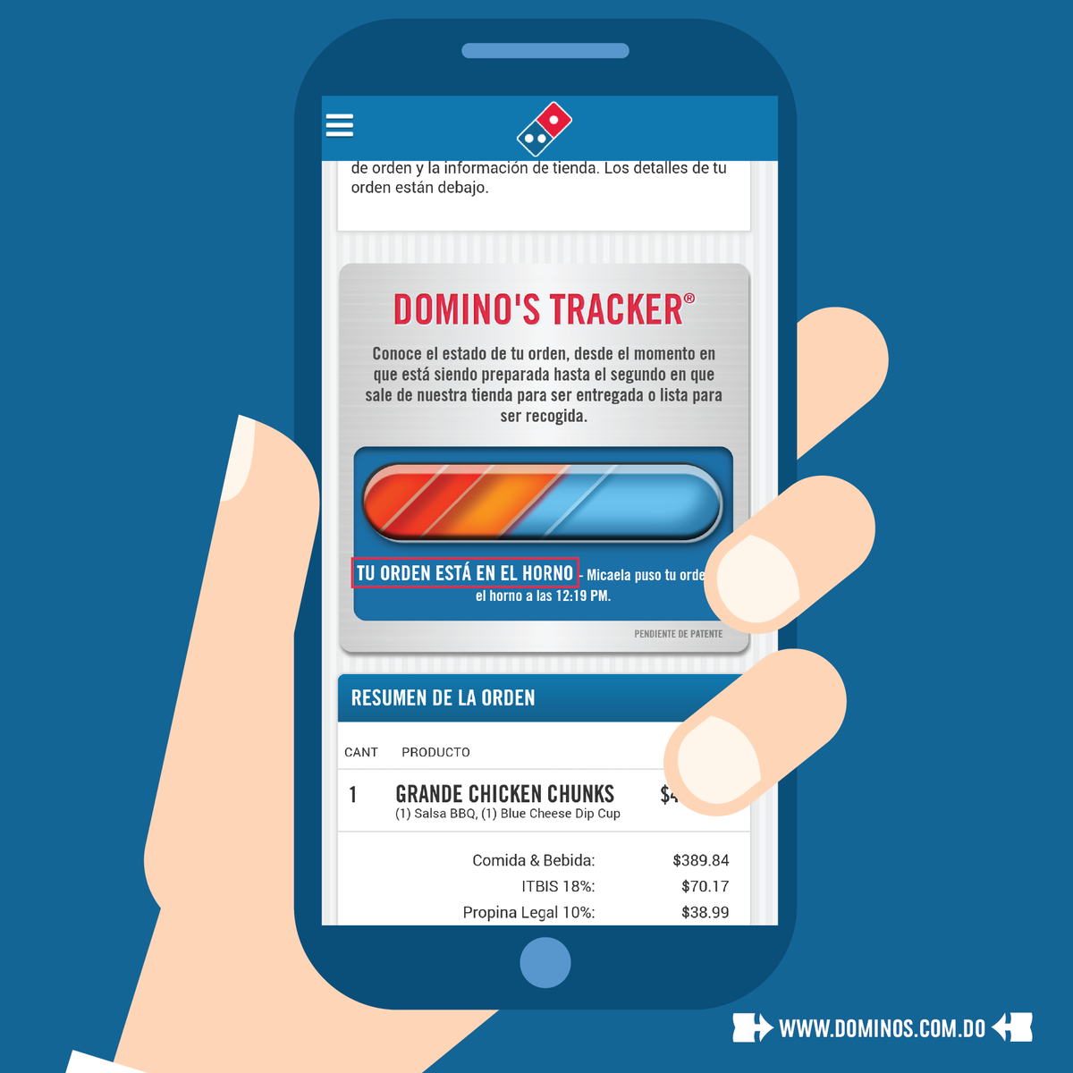 DominosRD's tweet image. Con nuestro #PizzaTracker puedes saber el estatus de tu orden en tiempo real.