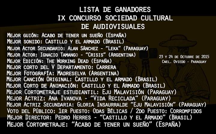 Lista de Ganadores IX Concurso Sociedad Cultural de Audiovisuales! #ConcursodeCortos2015