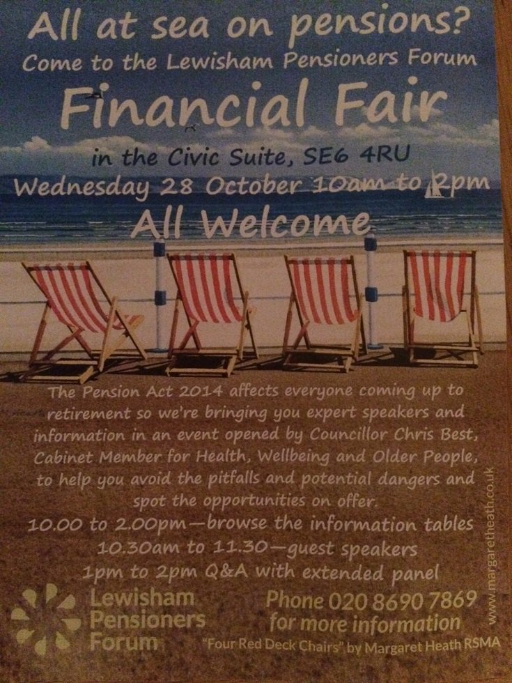 Lewisham Pensioners' Forum hosts handy financial fair Weds 10am - 2pm in Catford Civic Suite