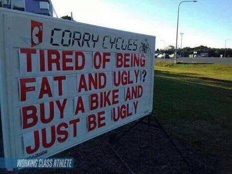 YellowJerseyAdv's tweet photo. This a crazy sign... I don't think I would be putting it in front of my store. #cycling https://t.co/JP4txxTlN0