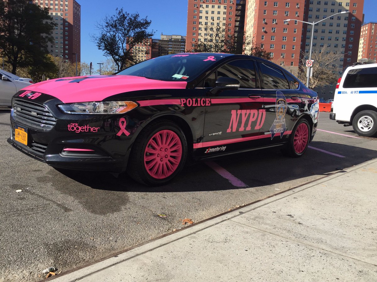 NYPD60Pct's tweet photo. Brought the boys to work today to see my new car #NYPDBlueGoesPink #BertandErniegopink #pinkestprecinct https://t.co/2rhllV73gX