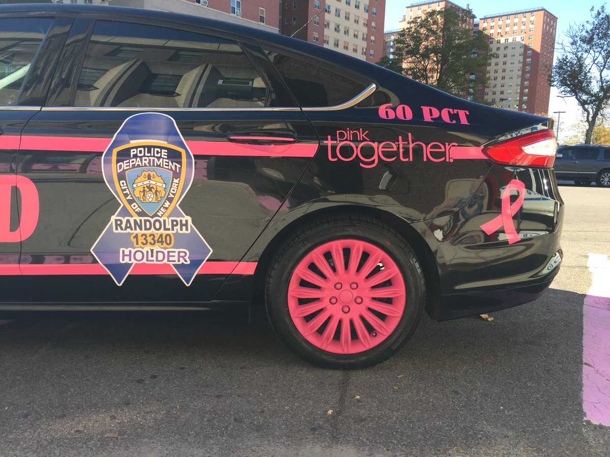NYPD60Pct's tweet photo. Brought the boys to work today to see my new car #NYPDBlueGoesPink #BertandErniegopink #pinkestprecinct https://t.co/2rhllV73gX
