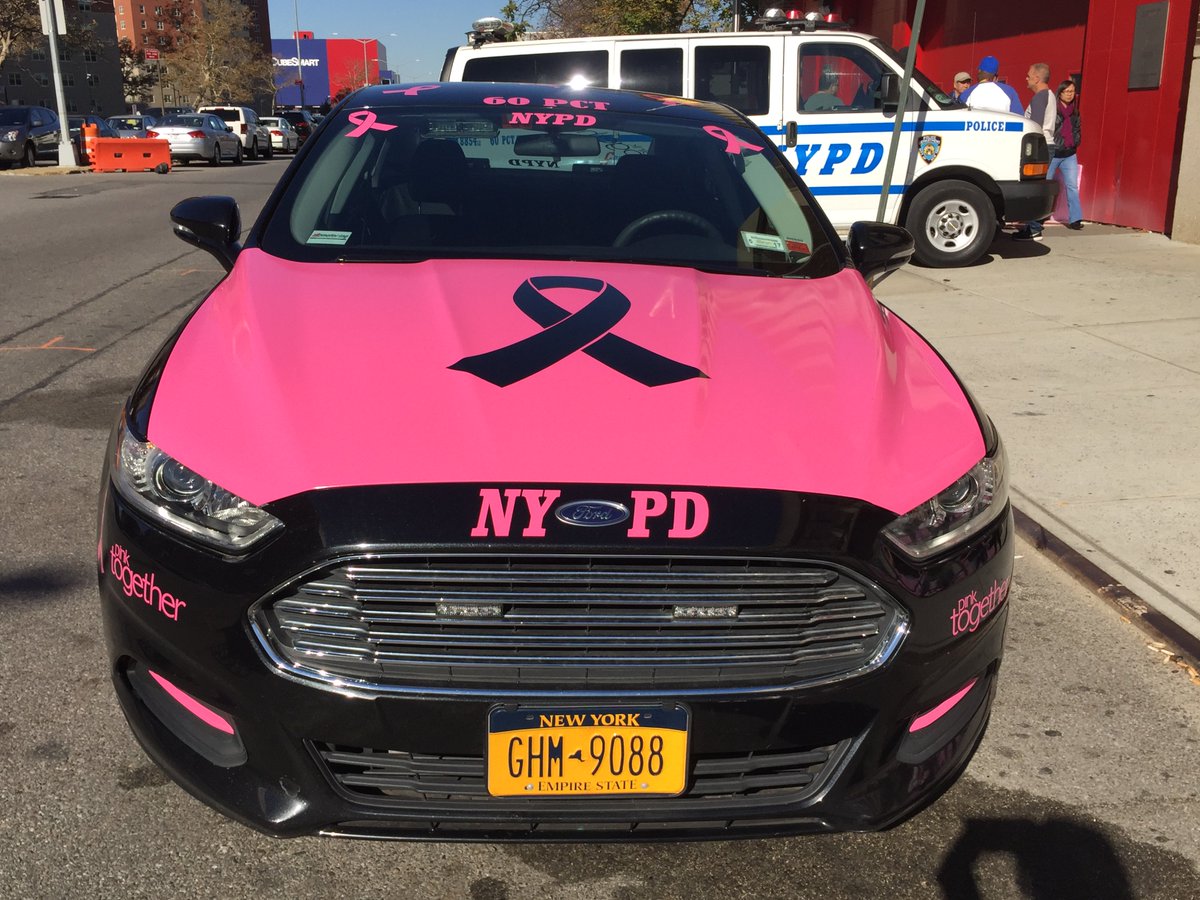 NYPD60Pct's tweet photo. Brought the boys to work today to see my new car #NYPDBlueGoesPink #BertandErniegopink #pinkestprecinct https://t.co/2rhllV73gX
