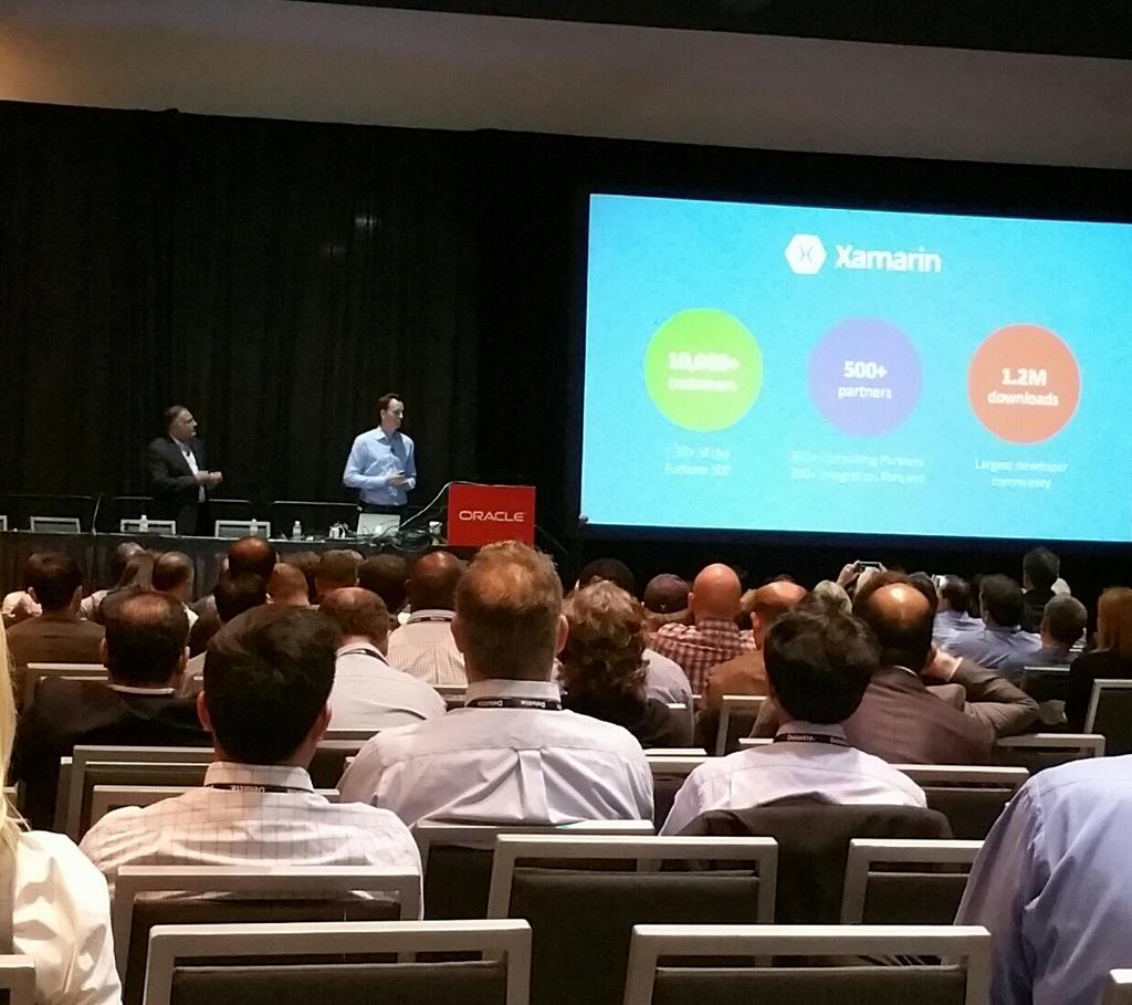 trythreews_com's tweet photo. @xamarinhq CEO @natfriedman with Suhas Uliyar discussing integration with MCS, Developer Cloud at #OpenWorld2015. https://t.co/vX0UtejmgI