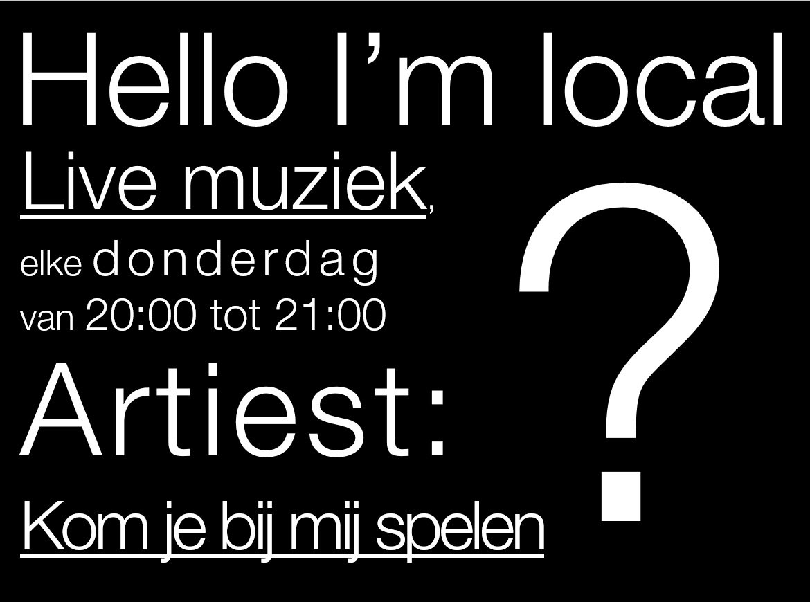 #hello #muzikanten #gezocht, elke donderdag van 20:00 tot 21:00.
<a href="/joostdobbemusic/">Joost Dobbe</a> speelt deze donderdag, kom je ook?