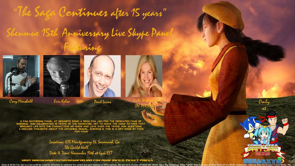 KoriMaru's tweet photo. If anyone have any questions for @lisleweapon &amp; the #Shenmue VA cast for the #SEGA #FanJam2015 panel, send me a DM https://t.co/5SLpof8kFC