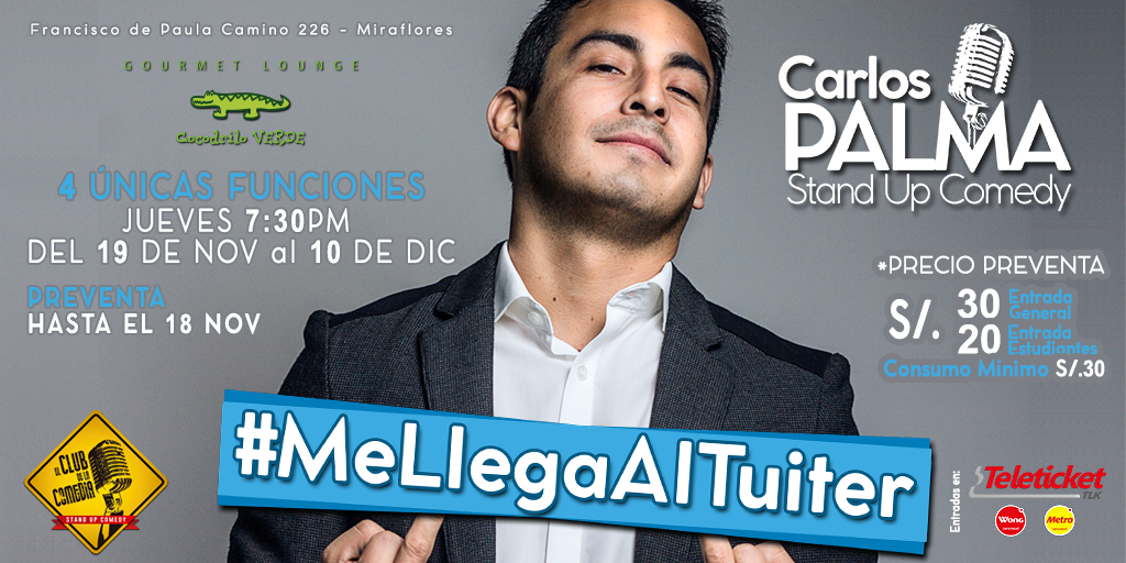 ariasworld1's tweet photo. @stiddcn vamos!! #MeLlegaAlTuiter! SOLO 4 JUEVES desde el 19 de Nov en @CocodriloVerdeL #StandUpPeru https://t.co/qA9QqwhnP7"