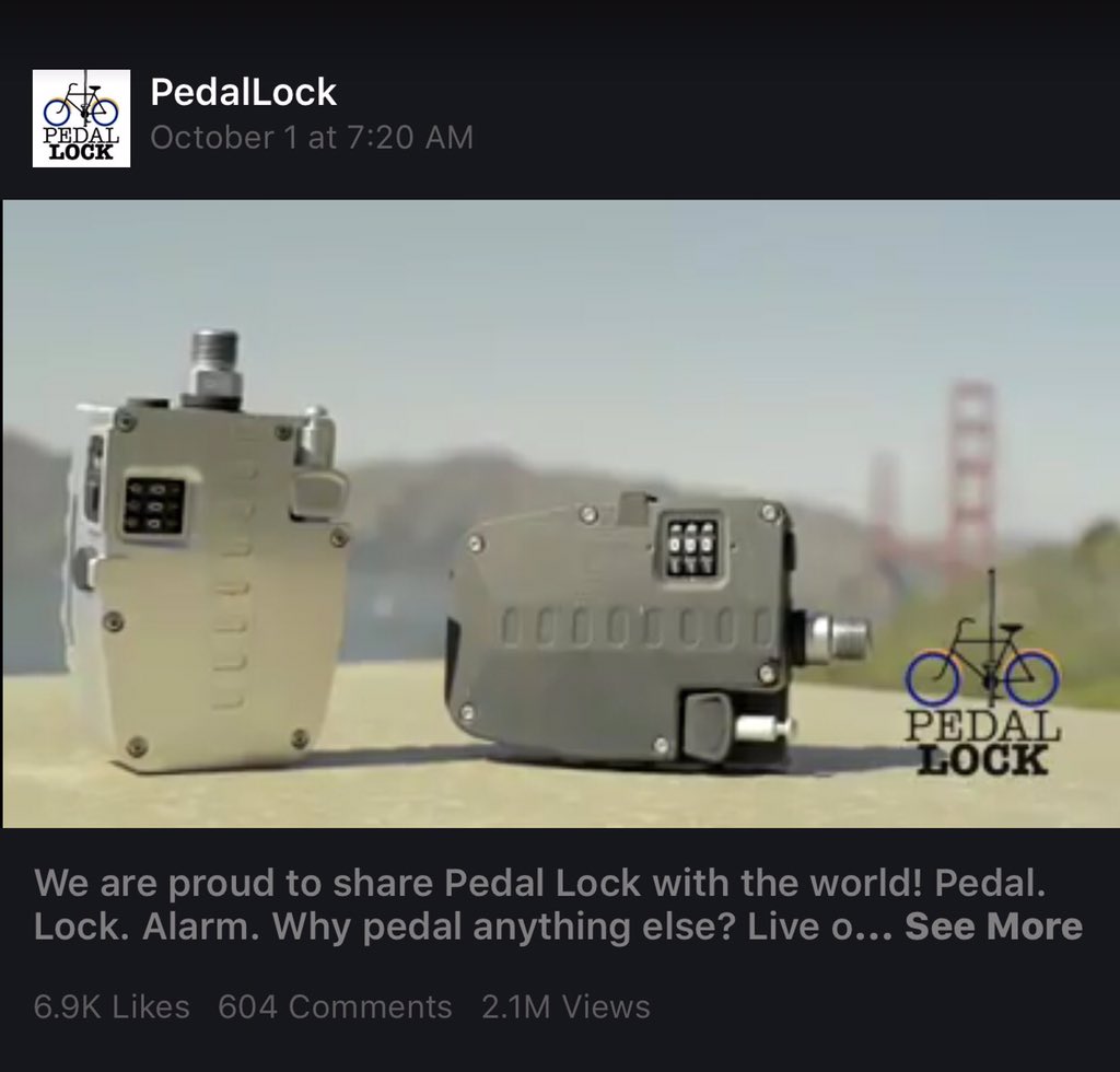 pedallock's tweet photo. Our Pedal Lock video has now received 2.1 million views on Facebook! https://t.co/PnZvptqZJX https://t.co/Sm4LS6uNGF