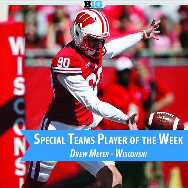 B1Gfootball's tweet photo. .@BadgerFootball P Drew Meyer is the #B1GFootball Special Teams Player of the Week. https://t.co/XxRVxQdFDD
