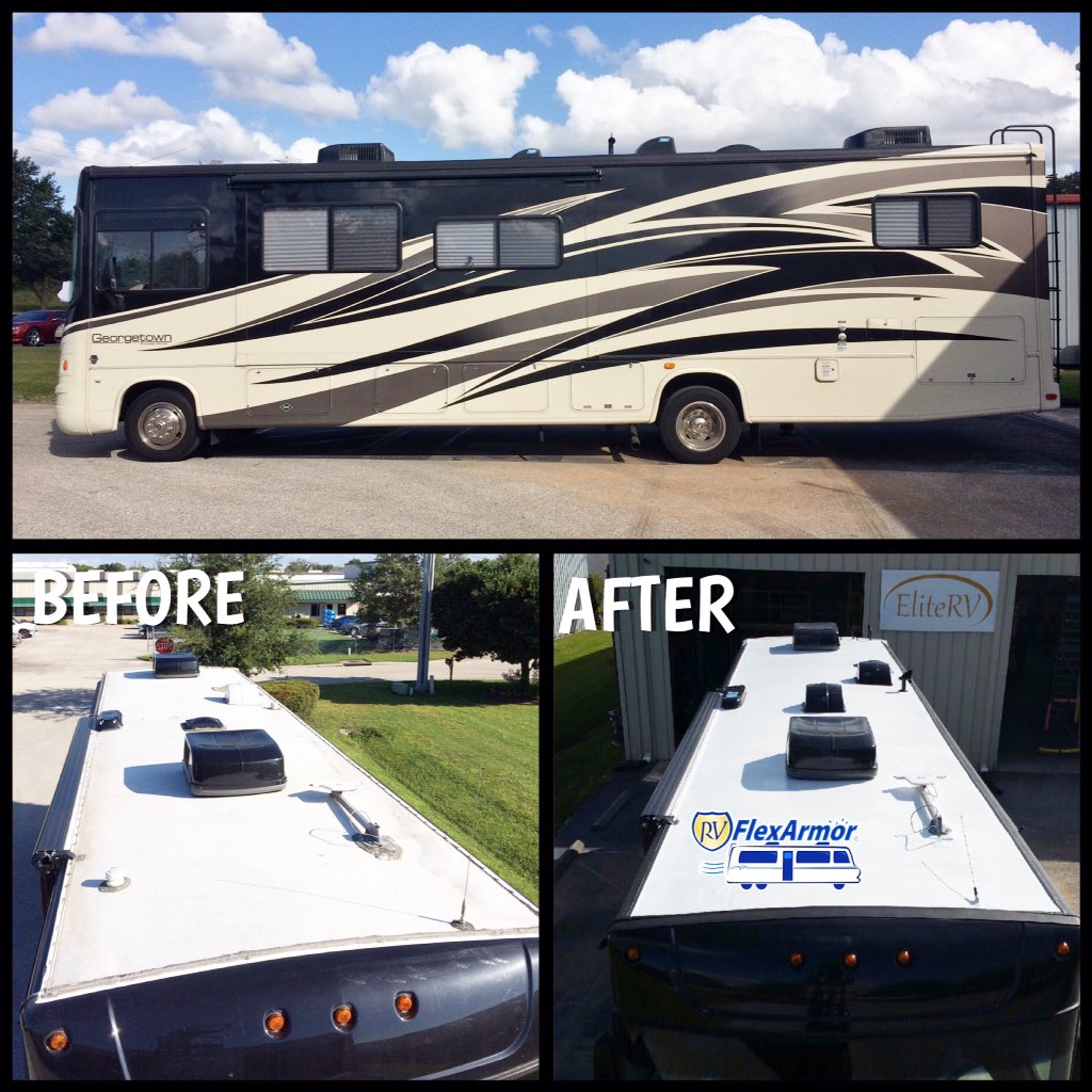 EliteRV_FL's tweet photo. B&amp;A: #ForestRiver #Georgetown 

#EliteRV #RV #RVRoof #RVFlexArmor #polyurea #roofrepair #rvroofrepair #happyroofing https://t.co/8toXW1A72L