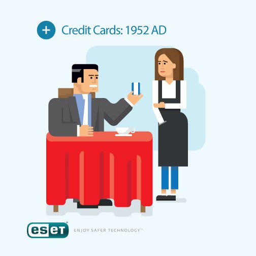 ESET's tweet photo. The #paymentsevolution continues in 1952 as credit cards solve the problem of travelers who don't want to carry cash https://t.co/eyVxU61AJF