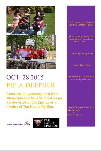 Come to lyco lawn this Wednesday to pie a sister or a brother of <a href="/TKE_PiBeta/">ΤΚΕ ΠΒ</a> for only $1! Support CF &amp; St. Jude's 💜💛