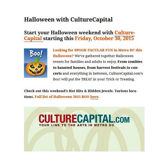 Start your Halloween weekend with CultureCapital starting this Friday, October 30, 2015… dlvr.it/CYct2N
