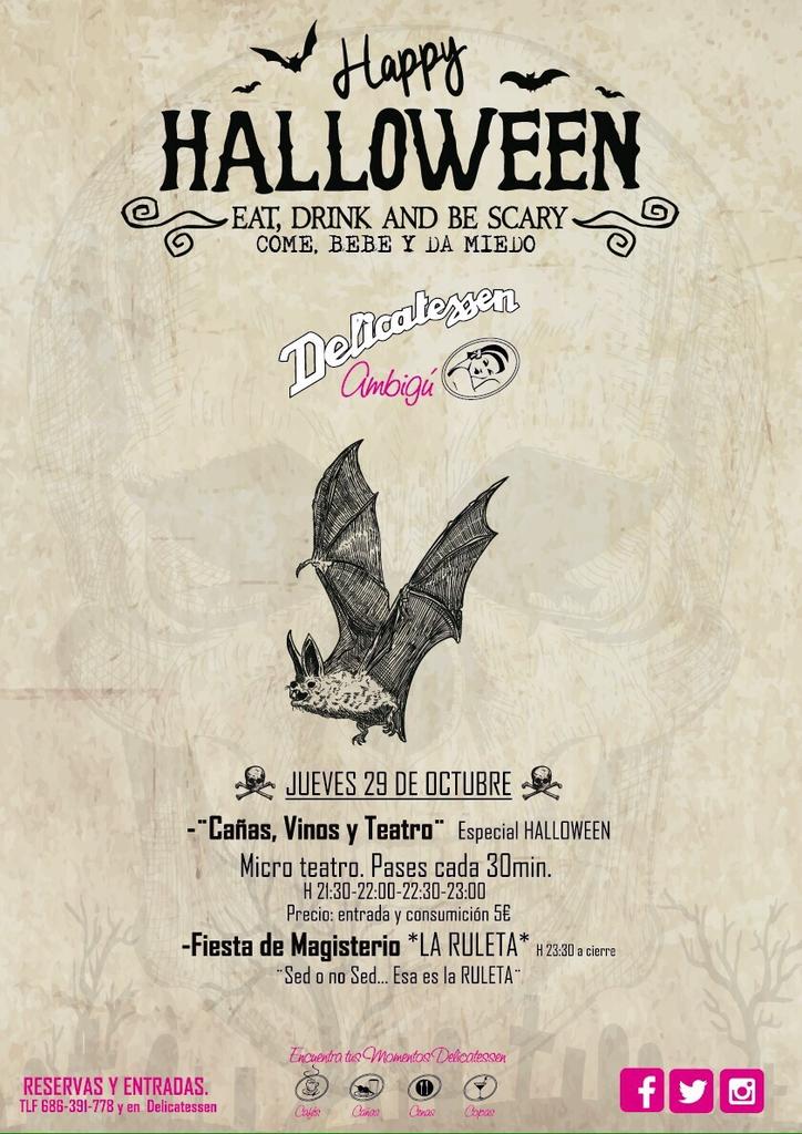 Brendaaf93's tweet photo. Fiesta Halloween en Delicatessen Ávila, con Ruleta desde las 23:30 hasta el cierre. ¿Te lo vas a perder? 💀👻 https://t.co/c6EoGgQdOf
