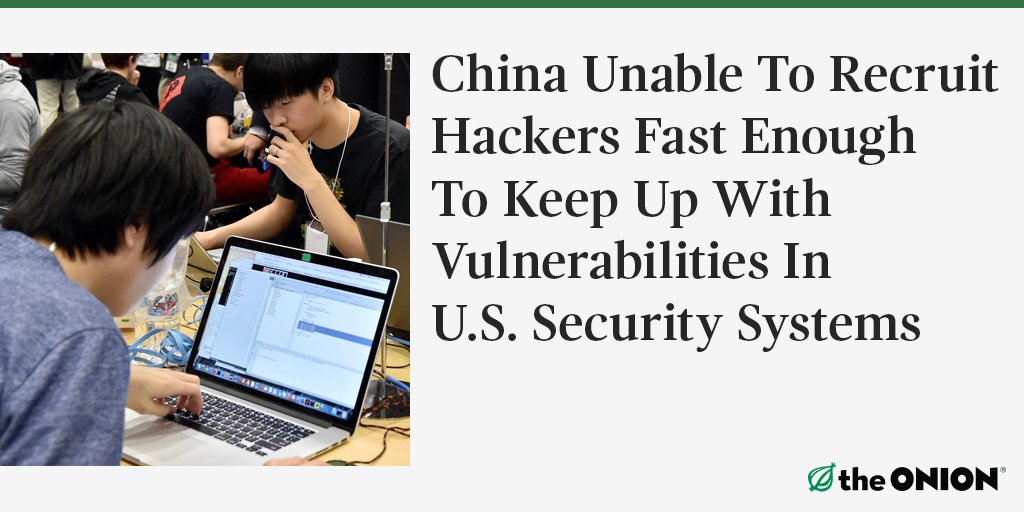 TheOnion's tweet photo. "The gaps in the State Department security systems alone take up almost half my workforce." https://t.co/tM9TX5vdDH https://t.co/hQQue5uS9r