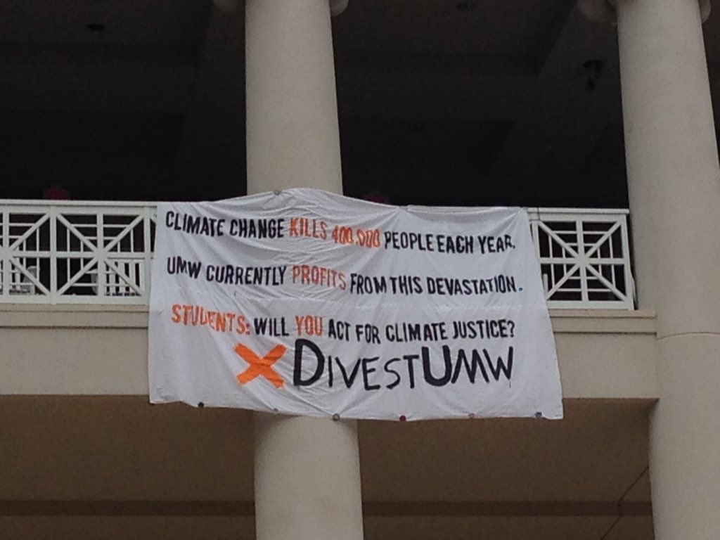 umwenviroaction's tweet photo. Students: will you act for climate justice? #divestUMW https://t.co/1DnDn1A4cC