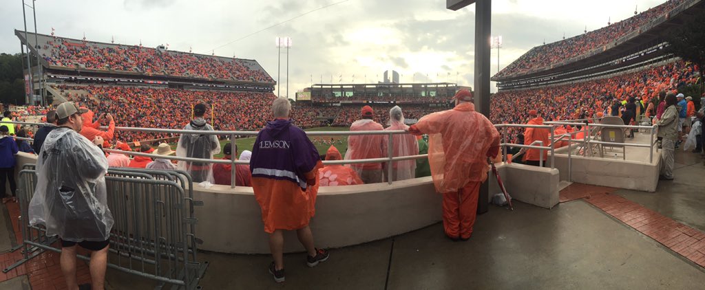 PrepRecruit's tweet photo. #TB to the #GTvsCLEM game in the rain. Complete Domination from Clemson! #GoTigers #Clemson #ACC 🐾🐆 https://t.co/h4widA97zH
