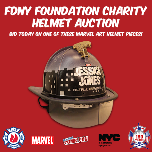 NY_Comic_Con's tweet photo. Bidding ENDS TODAY! This is the @FDNY @Marvel @JessicaJones Helmet! It's signed by the cast! https://t.co/PFY1jAq4xd https://t.co/pgkvQFnaZD