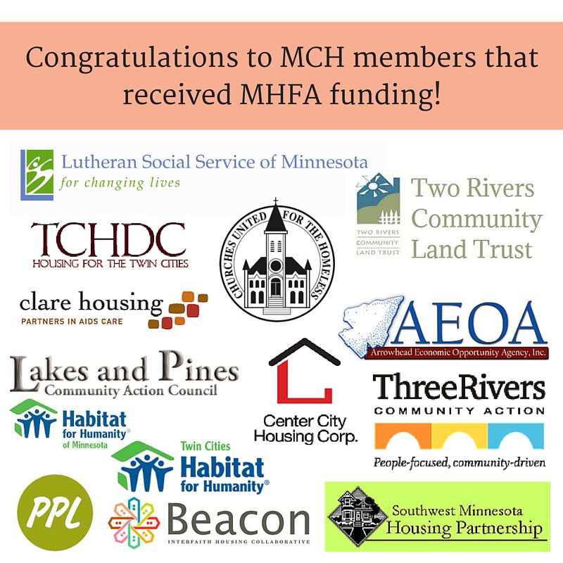 MNHomelessCo's tweet photo. Congratulations to MCH member organizations that received MHFA funding! https://t.co/CALQ9nyn7k