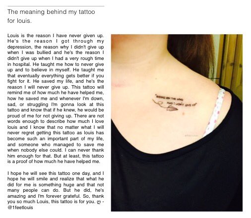 thelittlegend's tweet photo. today i got 2 tattoos dedicated to @Louis_Tomlinson. he's so important to me &amp; I hope he will see this one day ღ https://t.co/Q9QARPYfLO