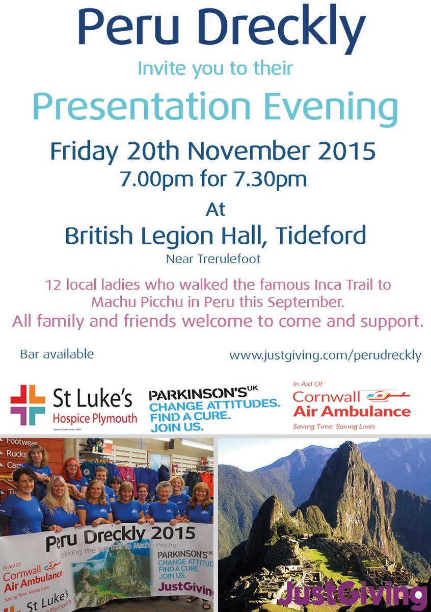 PeruDreckly's tweet photo. Pop along to find out about our trip, we will also be presenting the cheques to the charities. https://t.co/qpnqt5JvVj