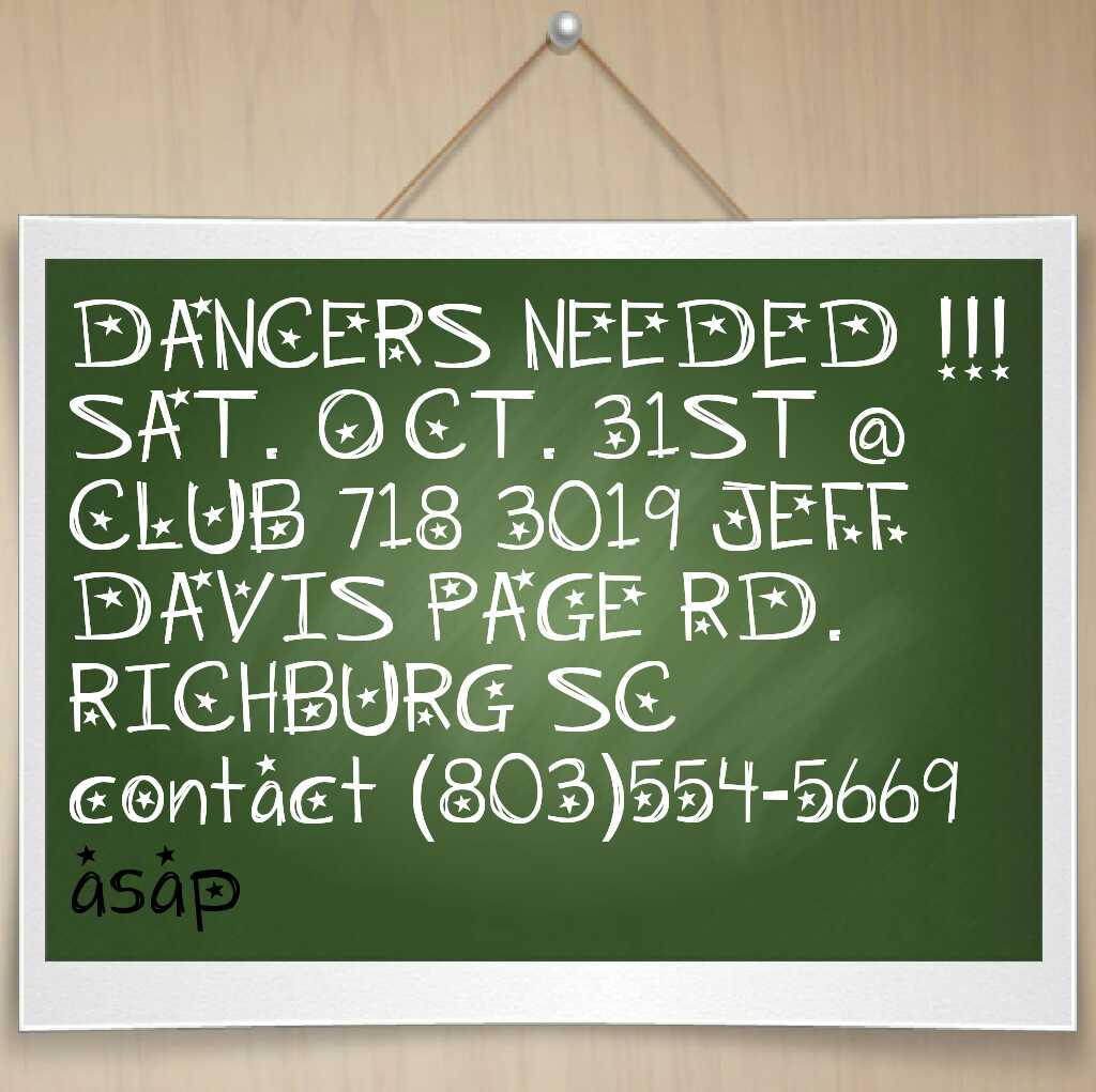 RoyalEvents803's tweet photo. DANCER NEEDED !!! Sat. Oct. 31st @ #CLUB 718 contact 803.554.5669 for tip out info. https://t.co/11xqJVNplr