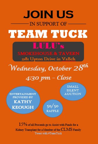 MrSiemieniak's tweet photo. Please RT if you are in the #VirginiaBeach area to spread the word. #TeamTuck #fundraising #greatmusic #WednesdayPM https://t.co/F36j9NV6Cw