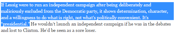 BruceSkarin's tweet image. excluding @lessig from the debates is the perfect excuse for an indy run~ huffingtonpost.com/brian-boyko/fo… #LetLessigDebate